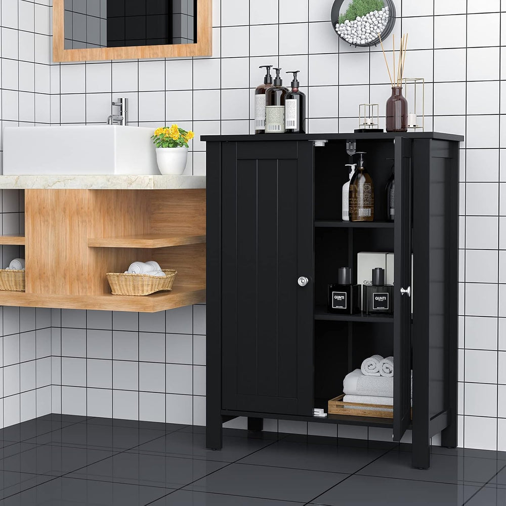 Tangkula Bathroom Floor Cabinet, with Double Door & Adjustable Shelf, 3 T...