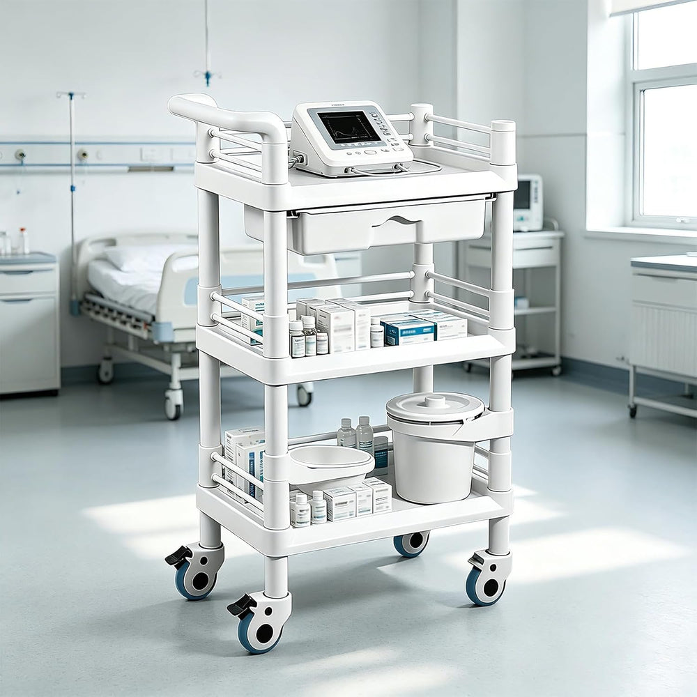 3-Tier Medical Mobile Trolley Cart, Rolling Esthetician Utility Cart