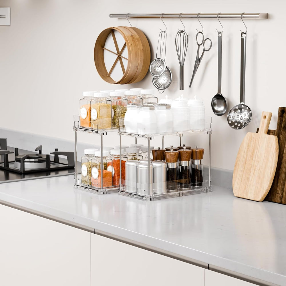 Yieach 4 Pack 2 Tier Vertical Spice Rack Pull Out,10.4'' Deep Narrow ...
