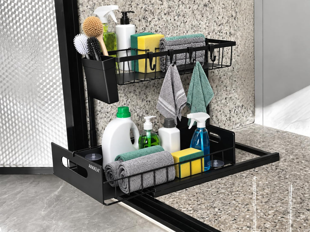 2-Tier Under Sink Organizer, Pull-Out Sliding Drawer, Heavy Duty Metal Storag...