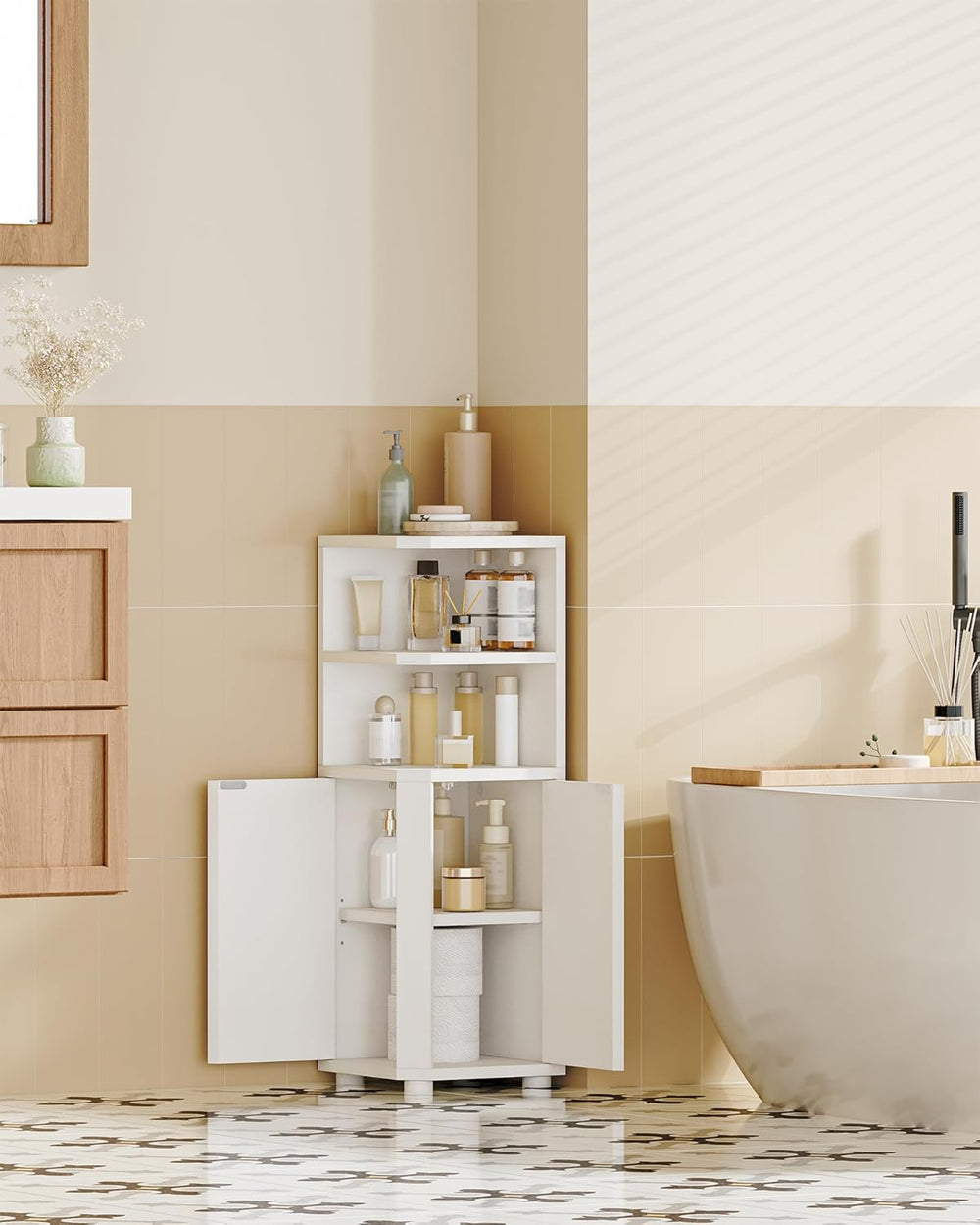 Hzuaneri Corner Cabinet, Small Bathroom Corner Cabinet with Doors
