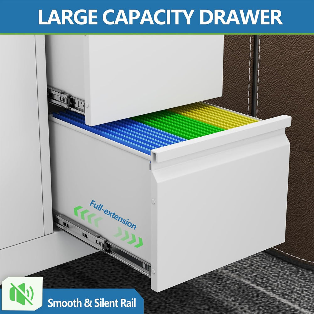 3 Drawer Lockable Lateral Mobile Steel File Cabinet with Wheels, White