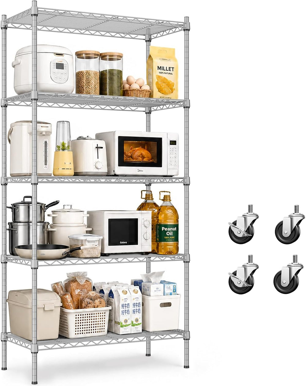 5 Tier Wire Shelving Unit, 61" H Heavy Duty Metal Storage Shelves
