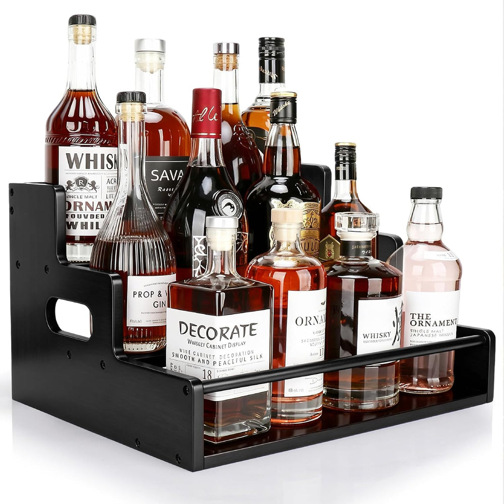 Liquor Bottle Display Shelf, Coffee Syrup Rack Organizer, Black