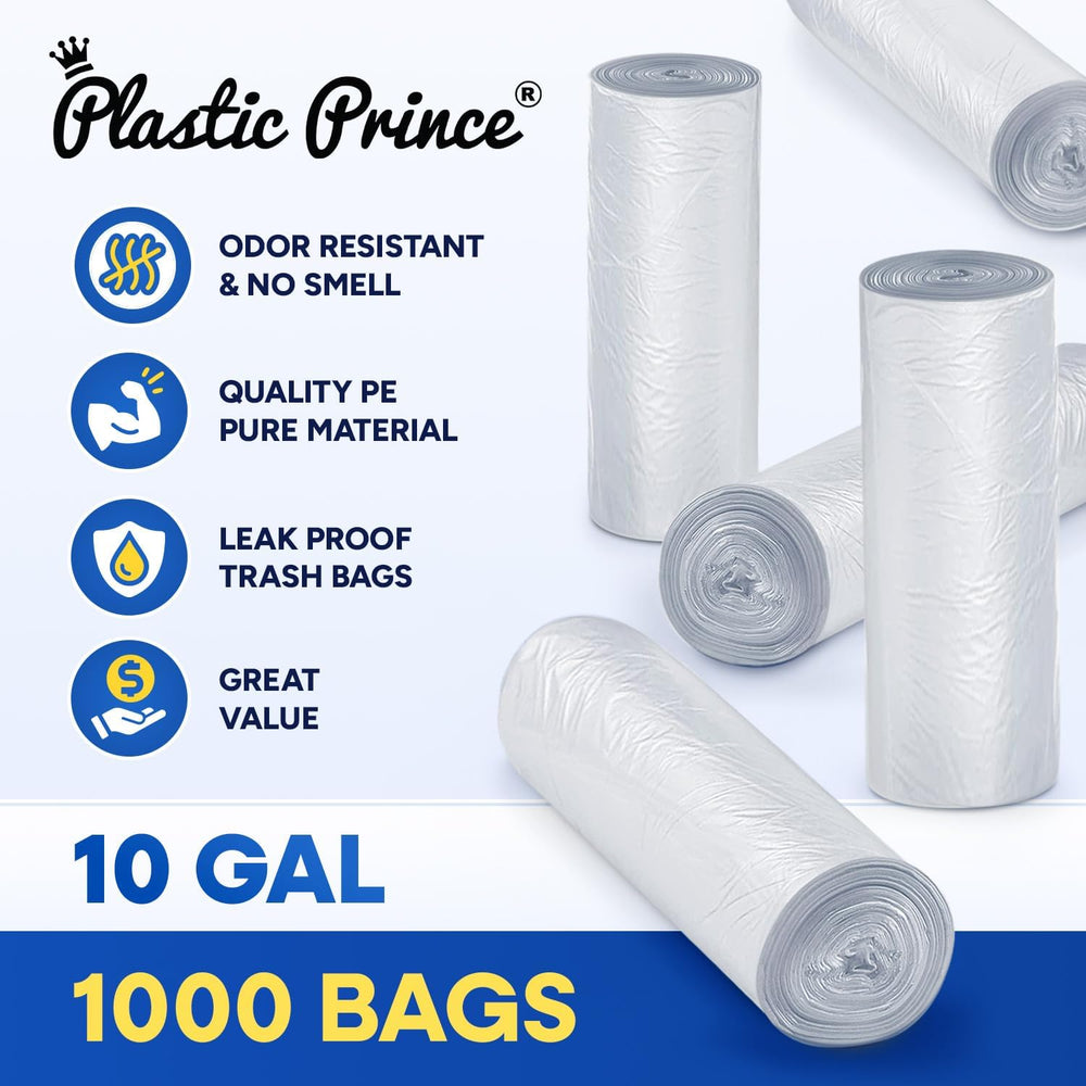 PLASTIC PRINCE 7-10 Gallon Trash Bags, Small Office Trash Bags, 8 Mic Waste B...