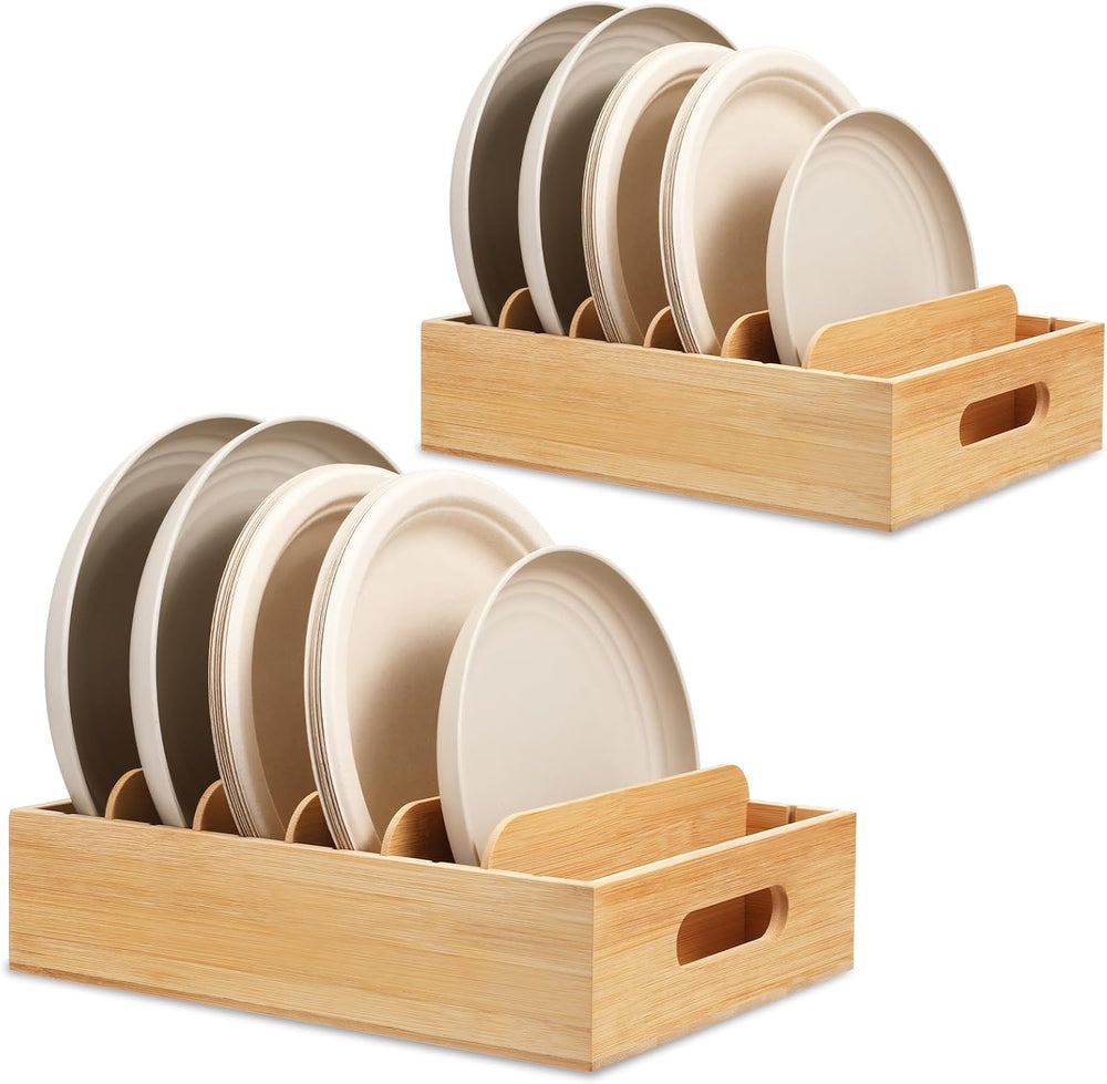 2 Pack Bamboo Lid Holder with 5 Adjustable Dividers Food Container Kitchen Ca...