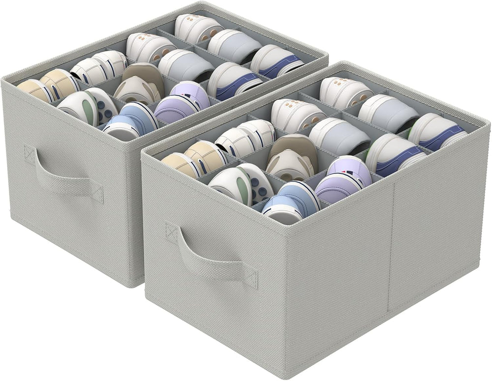 Shoe Organizer, Fits 24 Pairs, 2 Pack, 16.5x12.6x10.2 In, Grey