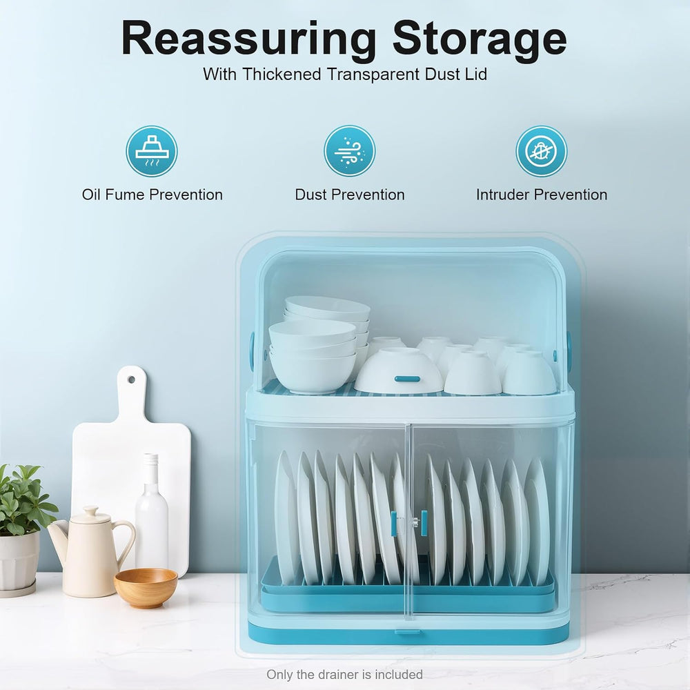 2-Tier Dish Dryer Rack with Cover & Drainboard Utensil Organizer with Lid...