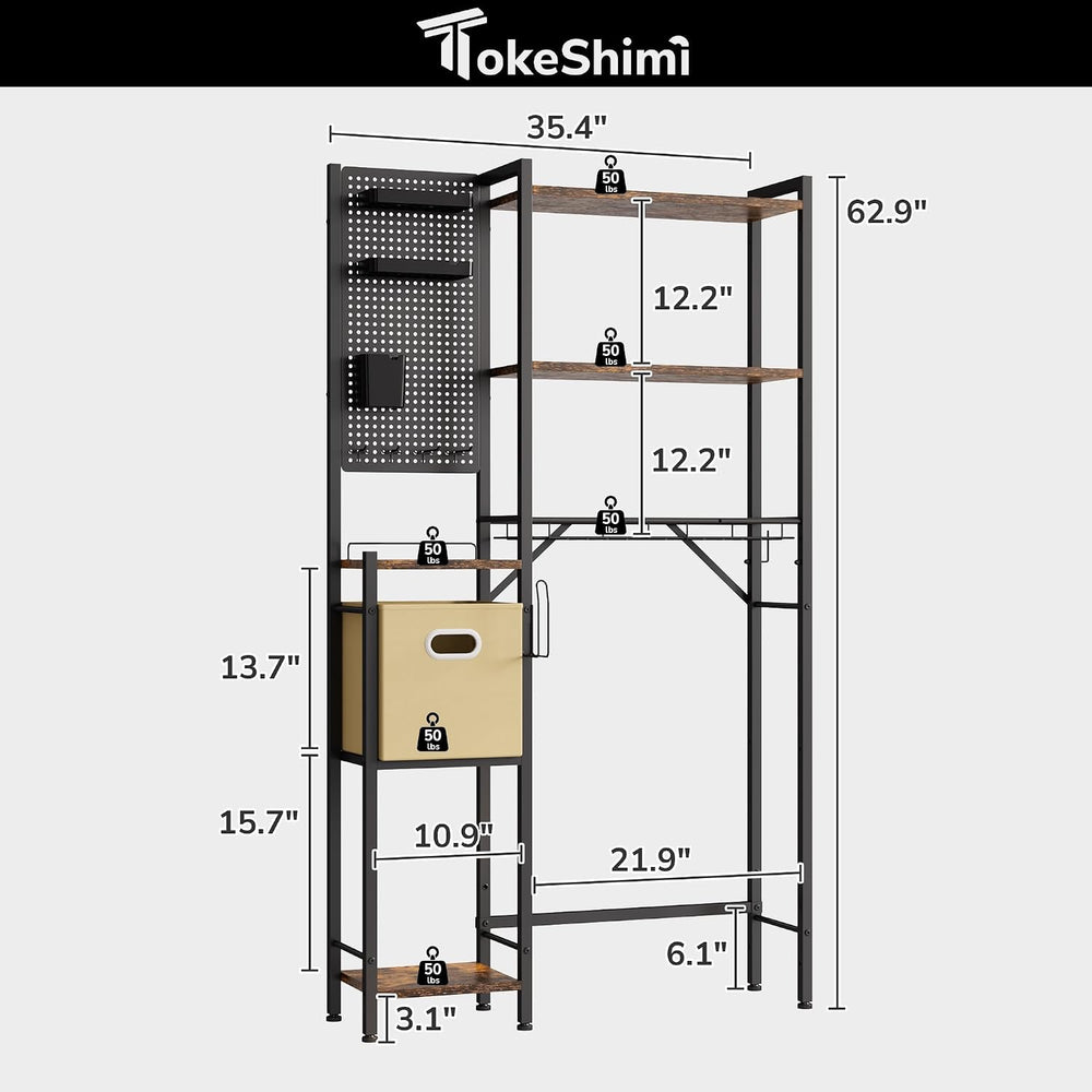 6-Tier Over the Toilet Storage Rack, Adjustable Wooden Shelf