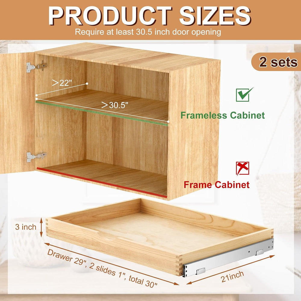 2 Set Wood Pull out Cabinet Organizer, Wood Color, 30'' X 21''...