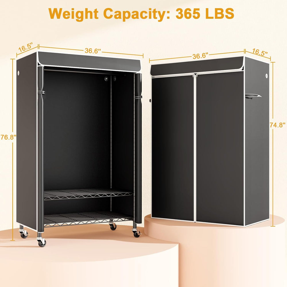 ULIFHOME P6C Rolling Clothes Rack with Cover, 3-Tier Covered Clothing Rack