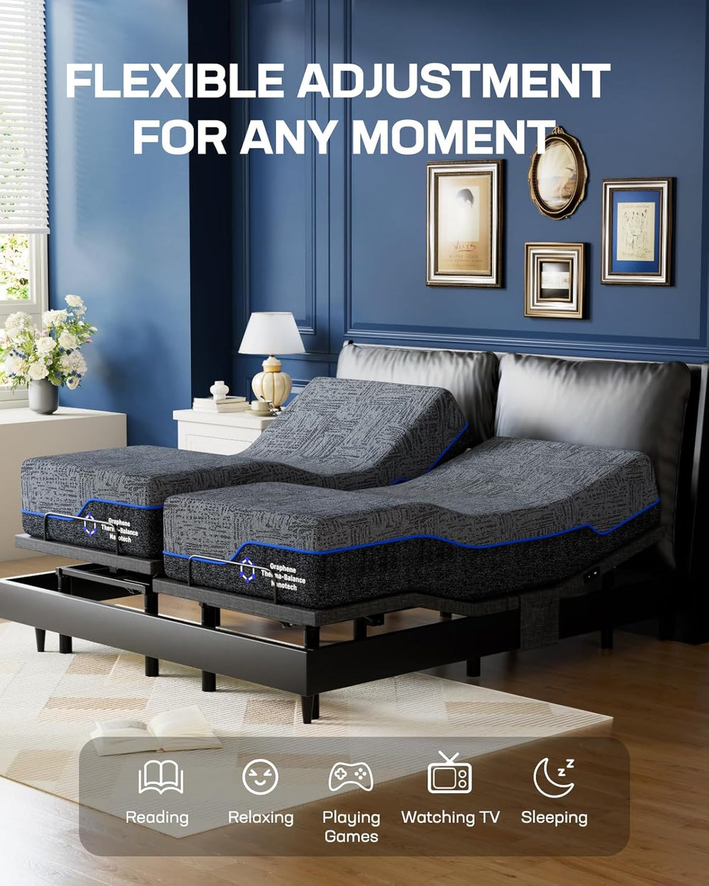 Marsail NS1 Queen Adjustable Bed Base with Massage- Smart Dual Motor Bed Fram...