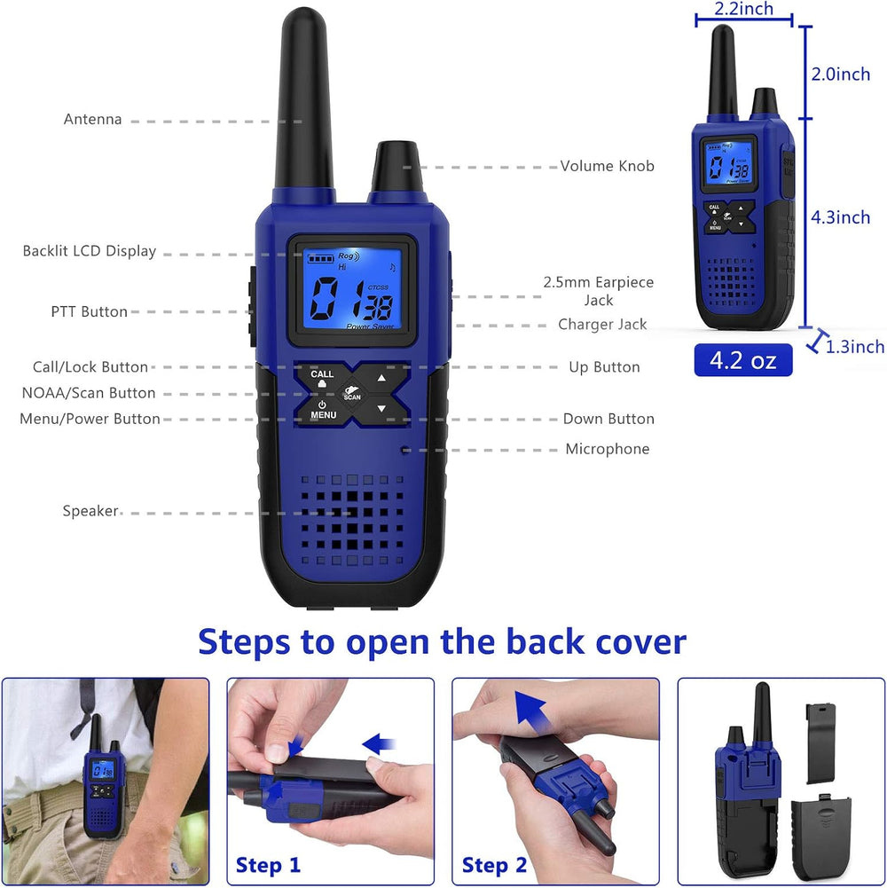 Topsung Walkie Talkies Long Range FRS IVOX NOAA 1800mAh ‌Li-Po Rechargeable