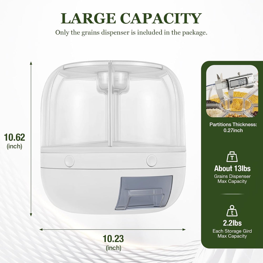 Grain Storage Container Dispenser 360° 6 Grids Rotating Food Dispenser Kitche...