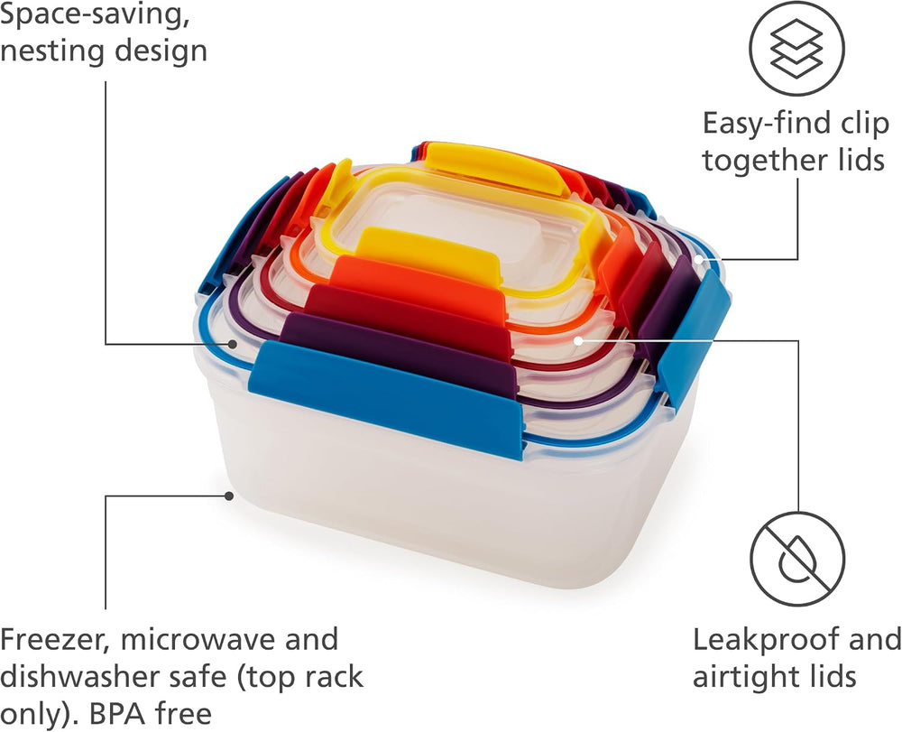 Joseph Joseph Nest Lock Airtight Leakproof Food Containers, 10-Piece Set