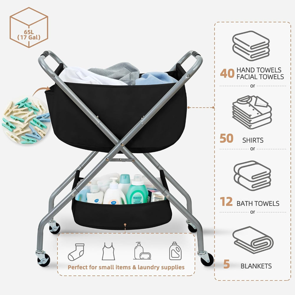 STORAGE MANIAC Collapsible Laundry Cart with Wheels 31.5"H Rolling Laund...