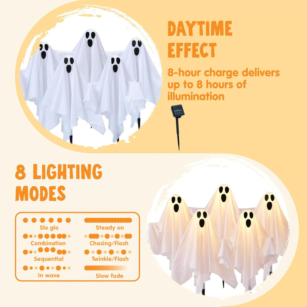 JOYIN 5 Packs Halloween Solar Ghost Lights Outdoor Decorations, Yard Stake Sp...
