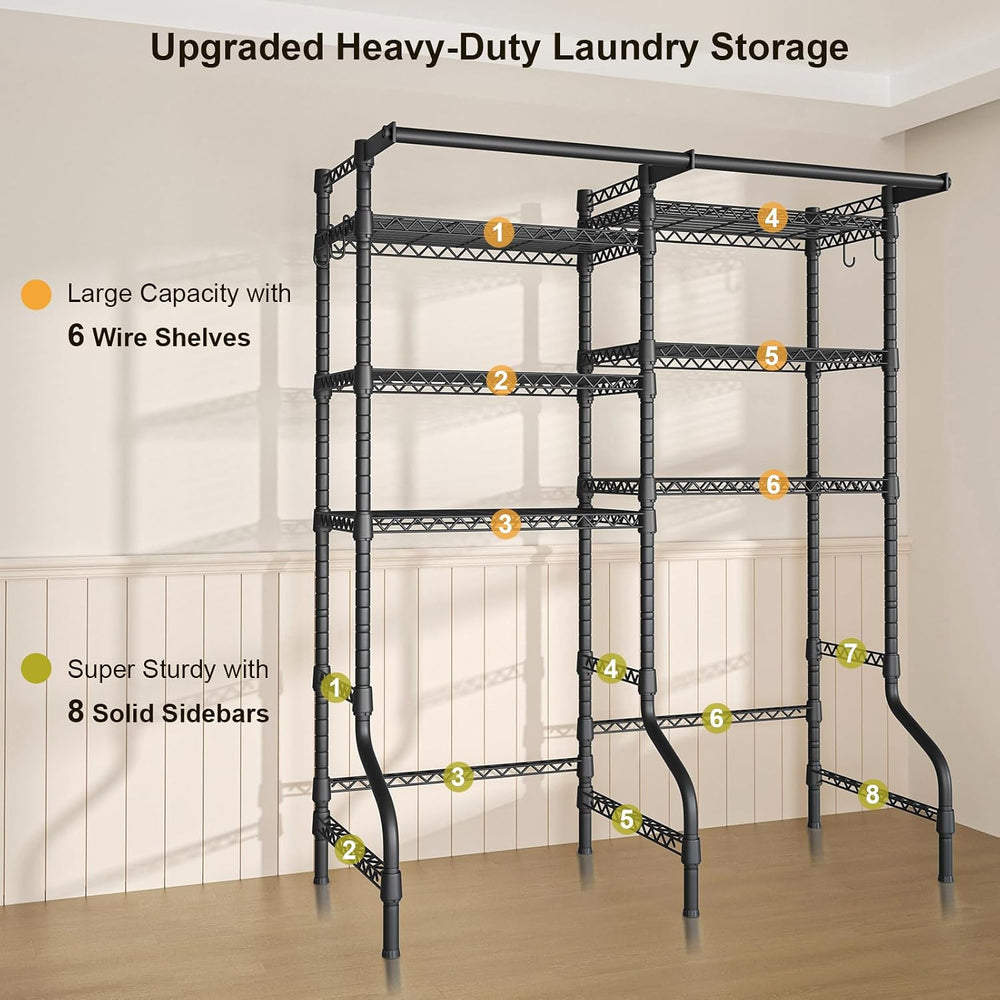 U13 Medium Over Washer and Dryer Storage Shelves, 6 Tiers Laundry Rack