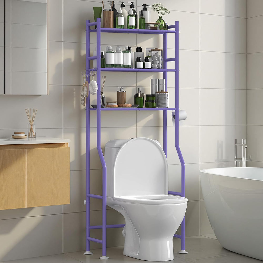 GloTika 3-Tier Over Toilet Storage, Anti-Tilt, 64" H, Purple