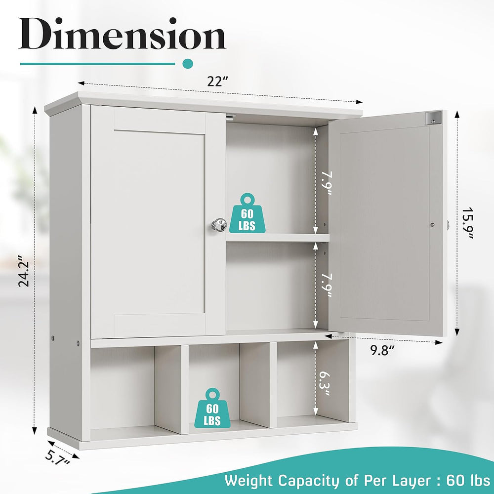 Bathroom Wall Cabinet, Bathroom Cabinet Wall Mount with 2 Doors and 3 Open Sh...