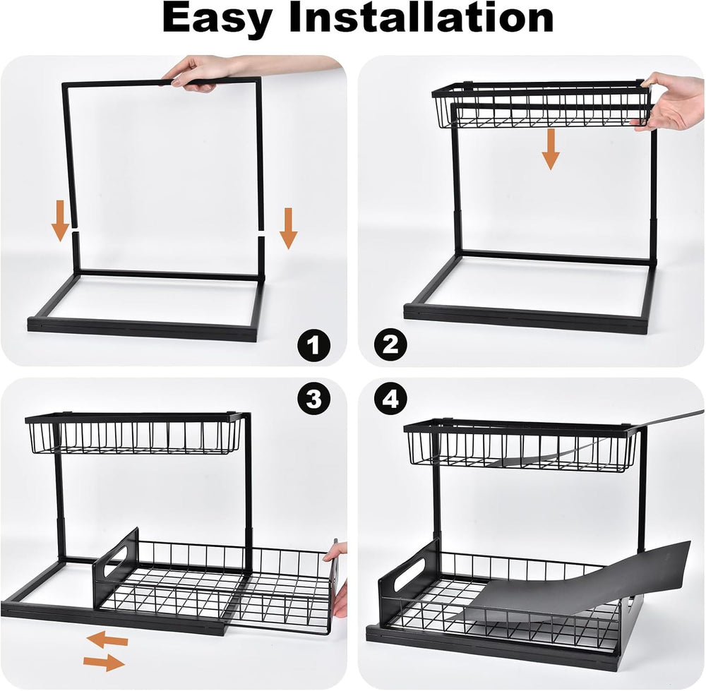 REALINN Under Sink Organizer, L-Shaped Pull Out Cabinet Organizer, Kitchen