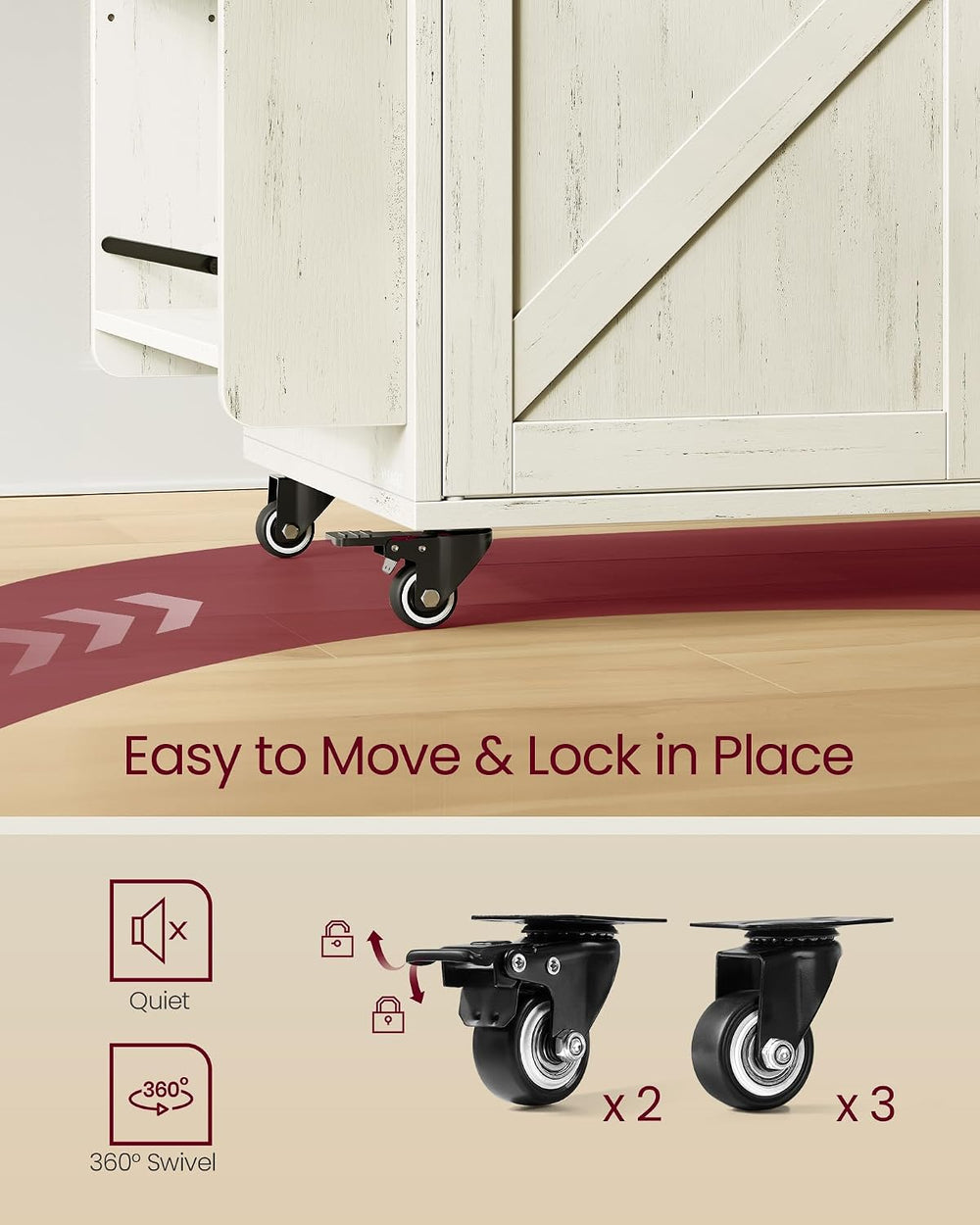 VASAGLE Mobile Kitchen Island with Trash Can Storage, Drop Leaf
