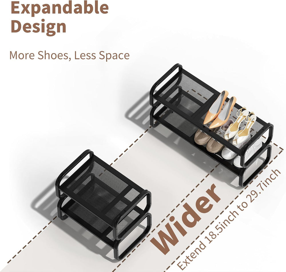 2 Tier Shoe Rack - Expandable Shoe Organizer for Closet