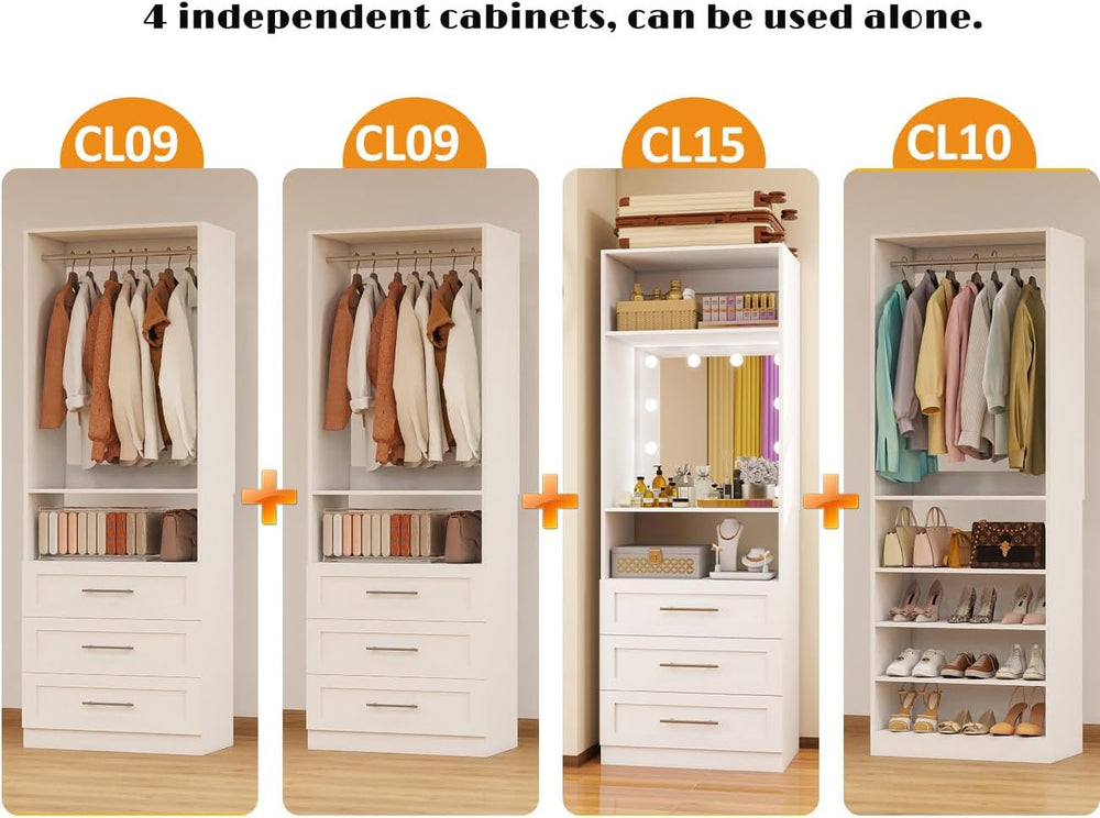Closet System with 4 Sets, 8FT-21FT Modular Closet Organizer Systems with 9 D...