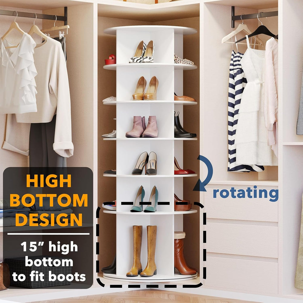SpaceAid Rotating Shoe Rack 6 Tier Organizer, High Bottom Design Shoe Tower S...