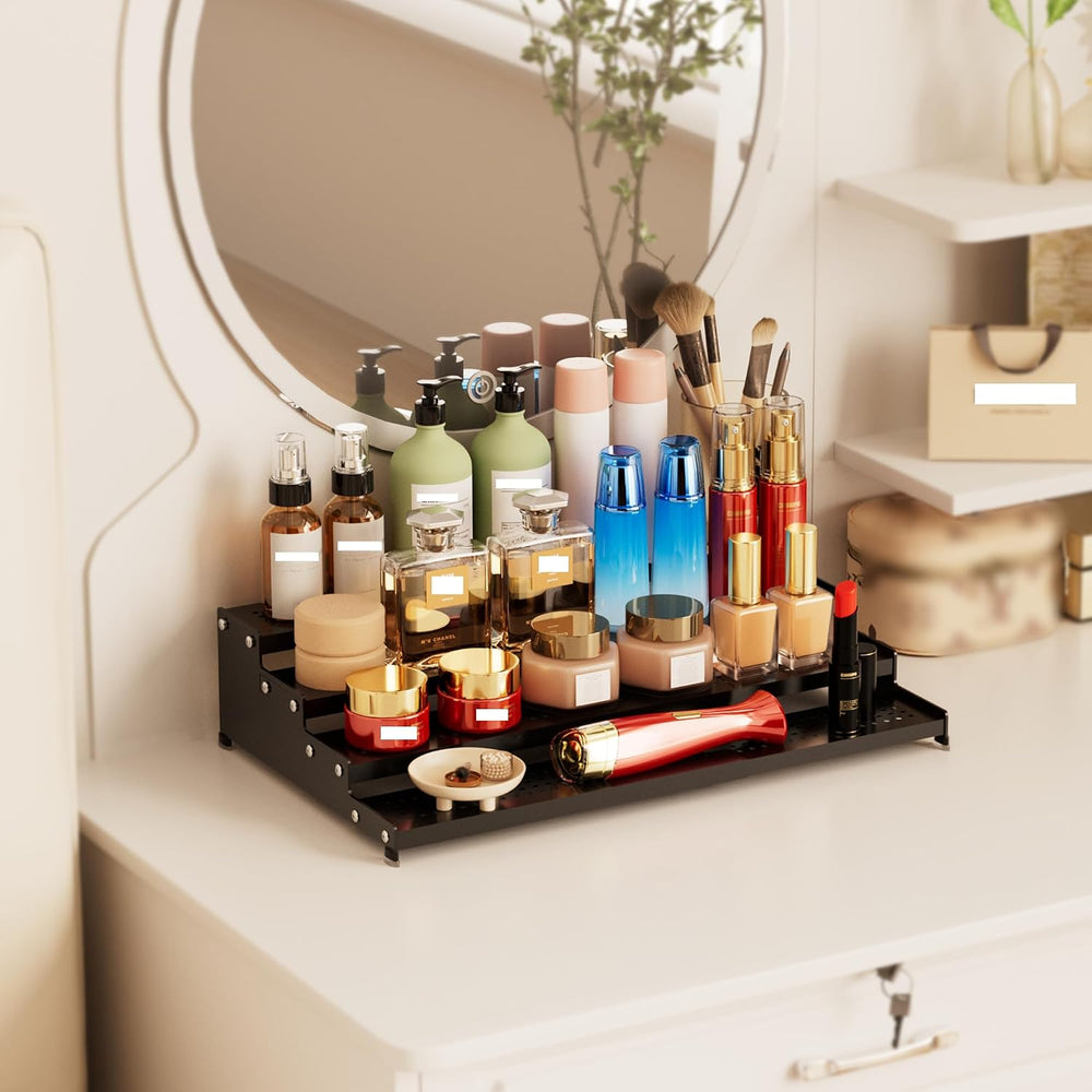 4-Tier Expandable Step Display Shelf,Stable Non-Slip Storage Rack(2PACKS/BLAC...