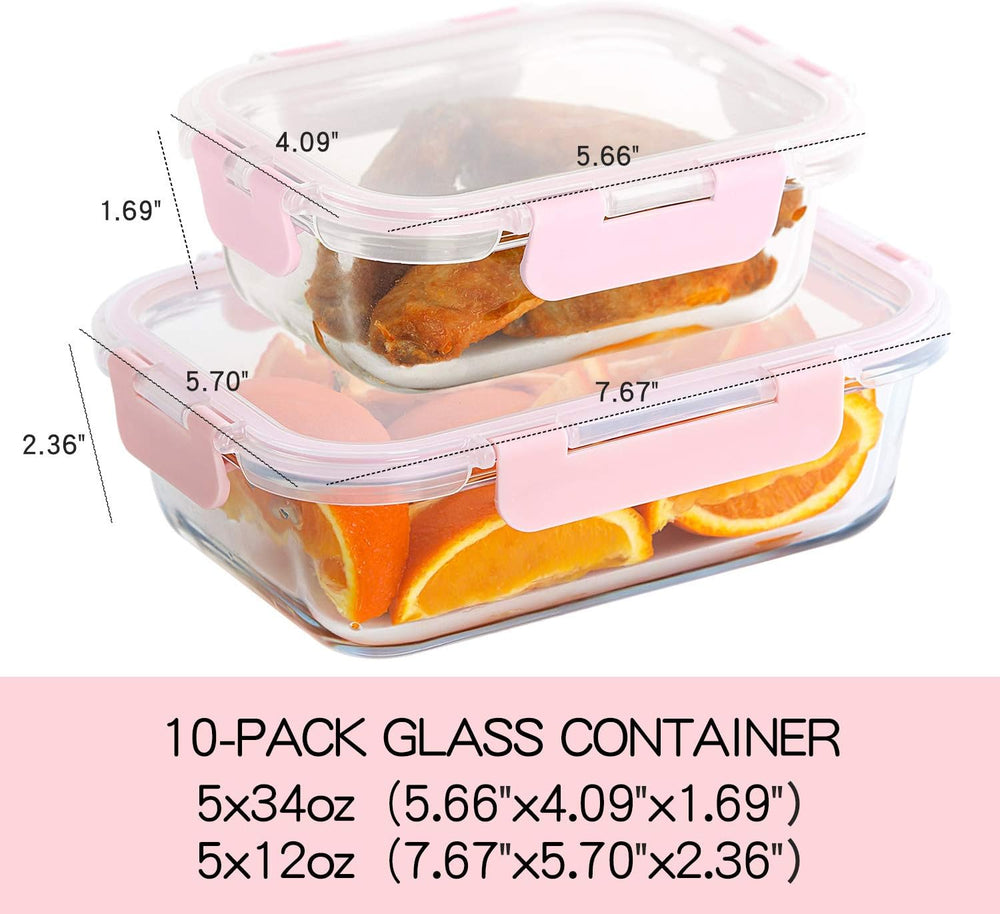 C CREST [10 Pack] Glass Meal Prep Containers, Food Storage Containers with Li...