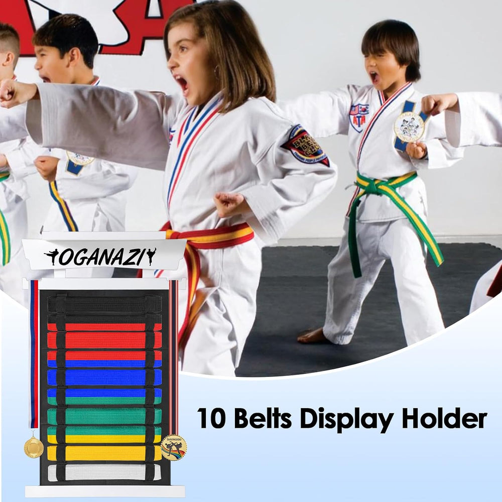 10 Belts Karate Belt Display Rack with Personalized Stickers