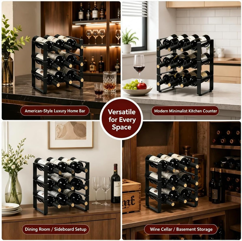 Wine Racks Countertop 3 Tier Stackable Wine Rack Tabletop Metal Wine Storage ...