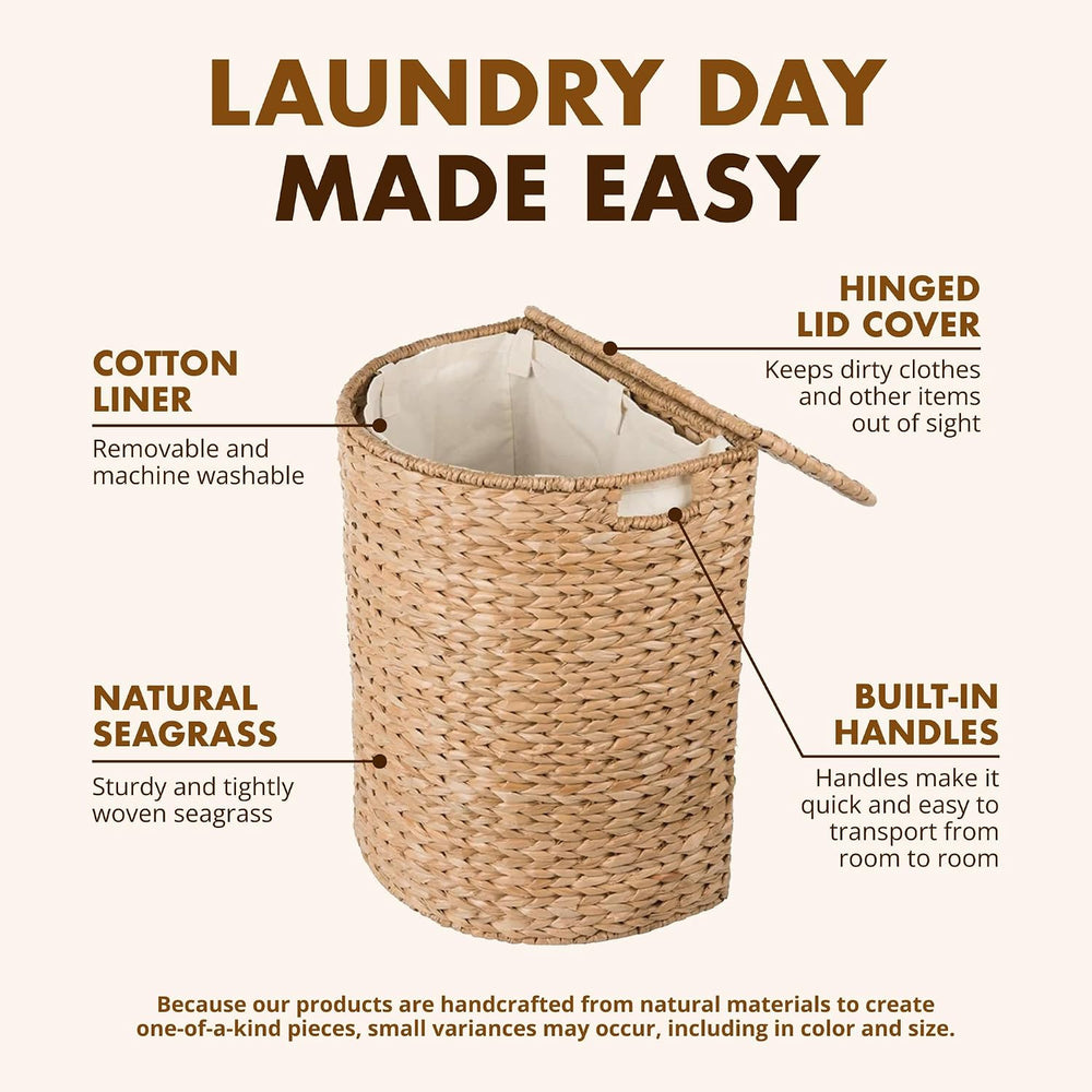 KOUBOO Seagrass Half Moon Basket, Handwoven Laundry Hamper Basket with Lid, H...