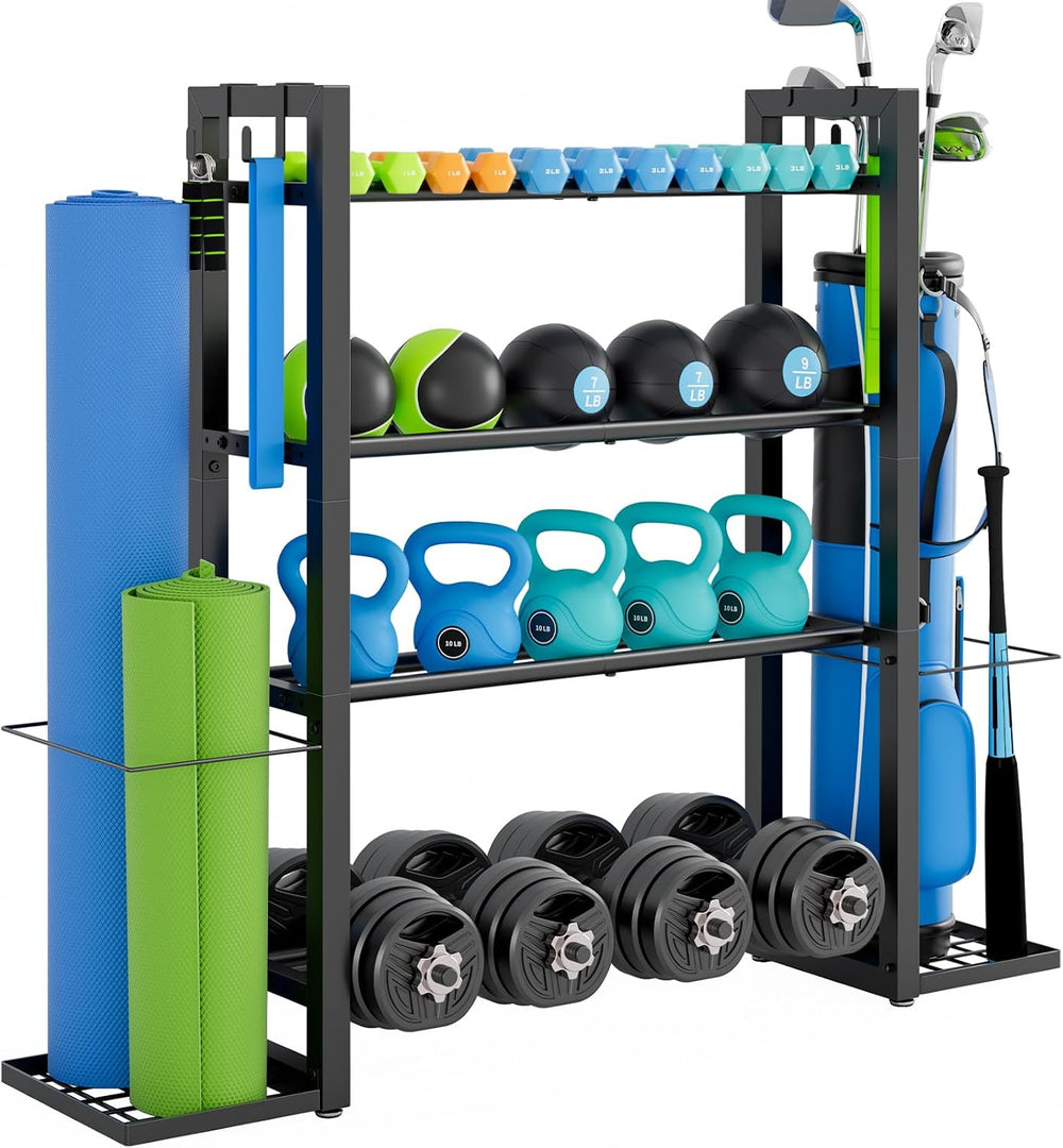4-Tier Dumbbell Rack with Yoga Mat Holder, Home Gym Weight Rack