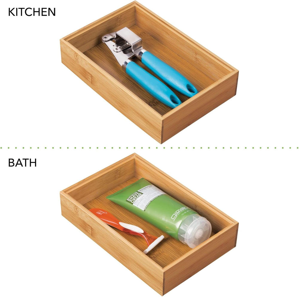 mDesign Wooden Bamboo Drawer Organizer - 9" Long Stackable Storage Box T...