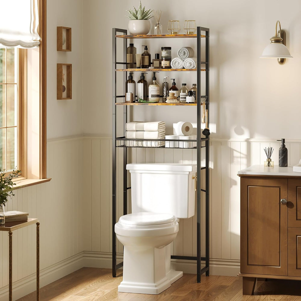 Over The Toilet Storage Shelf, 4-Tier Bathroom Organizer with Basket & Ho...