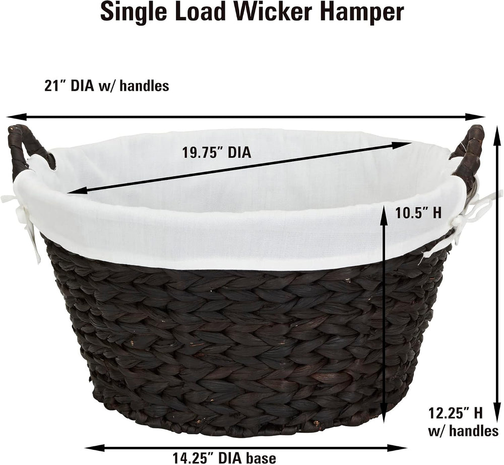 Household Essentials Round Wicker Laundry Basket with Handwoven Water Hyacint...