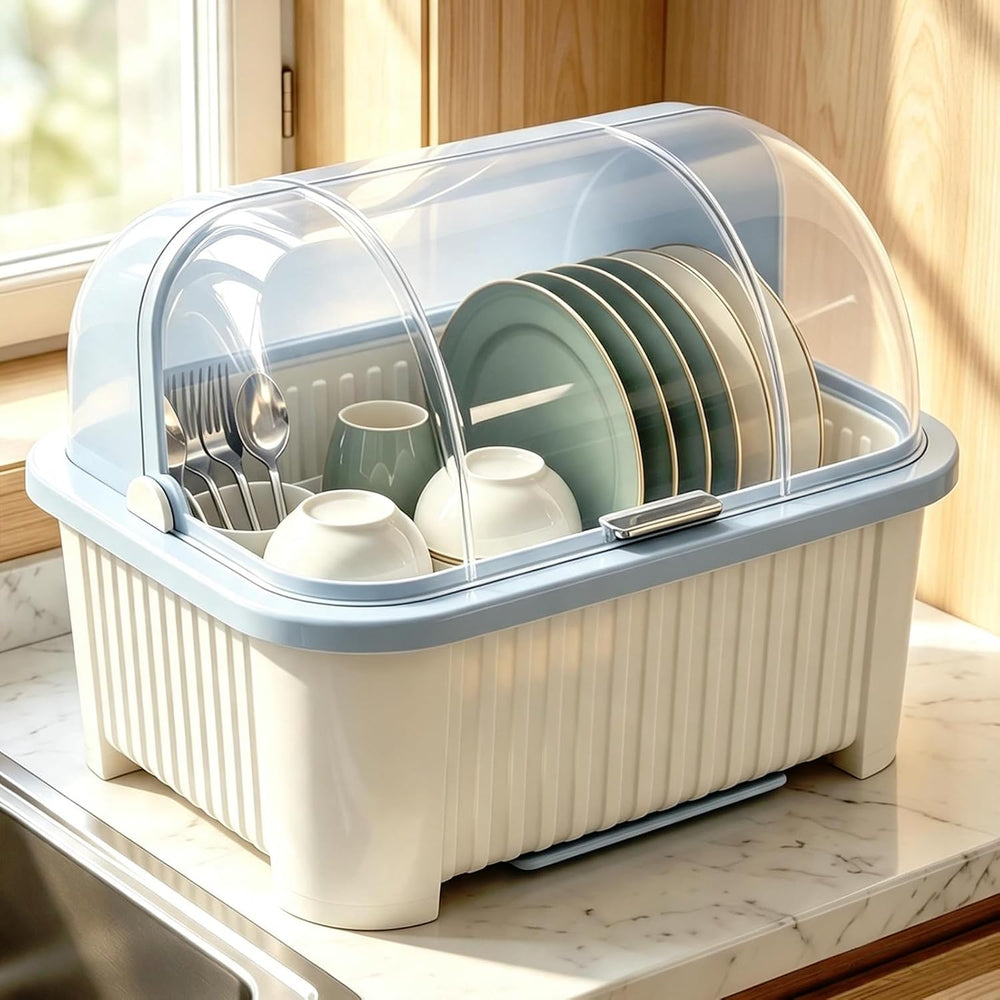 PureBox Large Capacity Dish Drying Rack and Drain Board with Flip-Up Lid Cove...