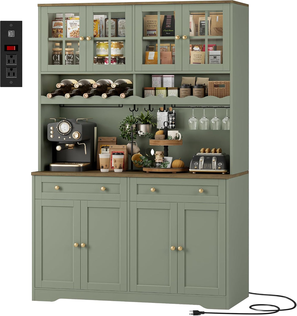 HOSTACK 75"H Kitchen Pantry Storage Cabinet, Kitchen Hutch Cabinet, Green