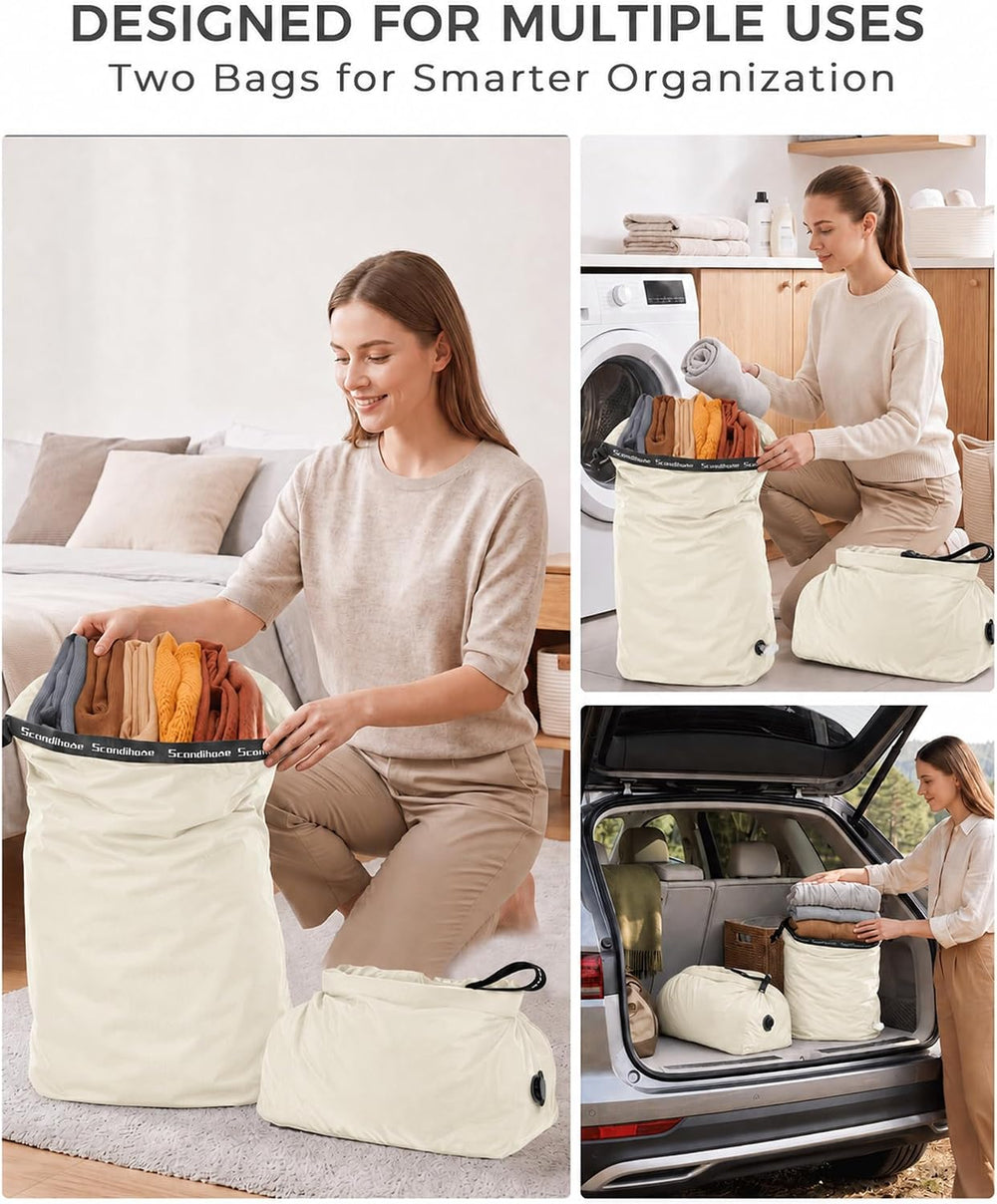 Travel Compression Laundry Bag, Pump-Free Vacuum Space Saver Bag for Dirty Cl...