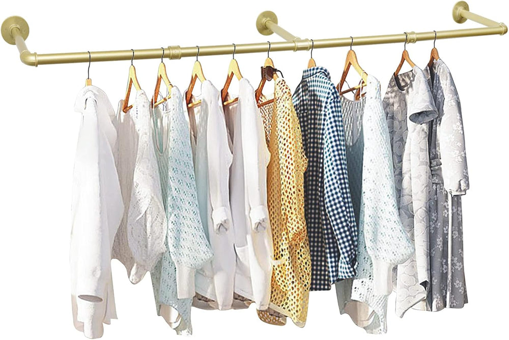 Oroonoko 72inch Gold Wall Mounted Clothes Rack, Industrial Pipe Garment Rack ...
