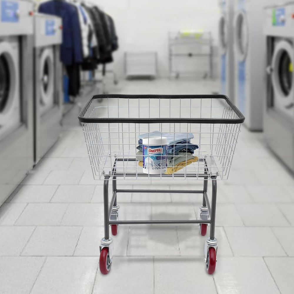 Heavy Duty Steel Wire Laundry Cart with Wheels, Rolling Laundry Basket Galvan...