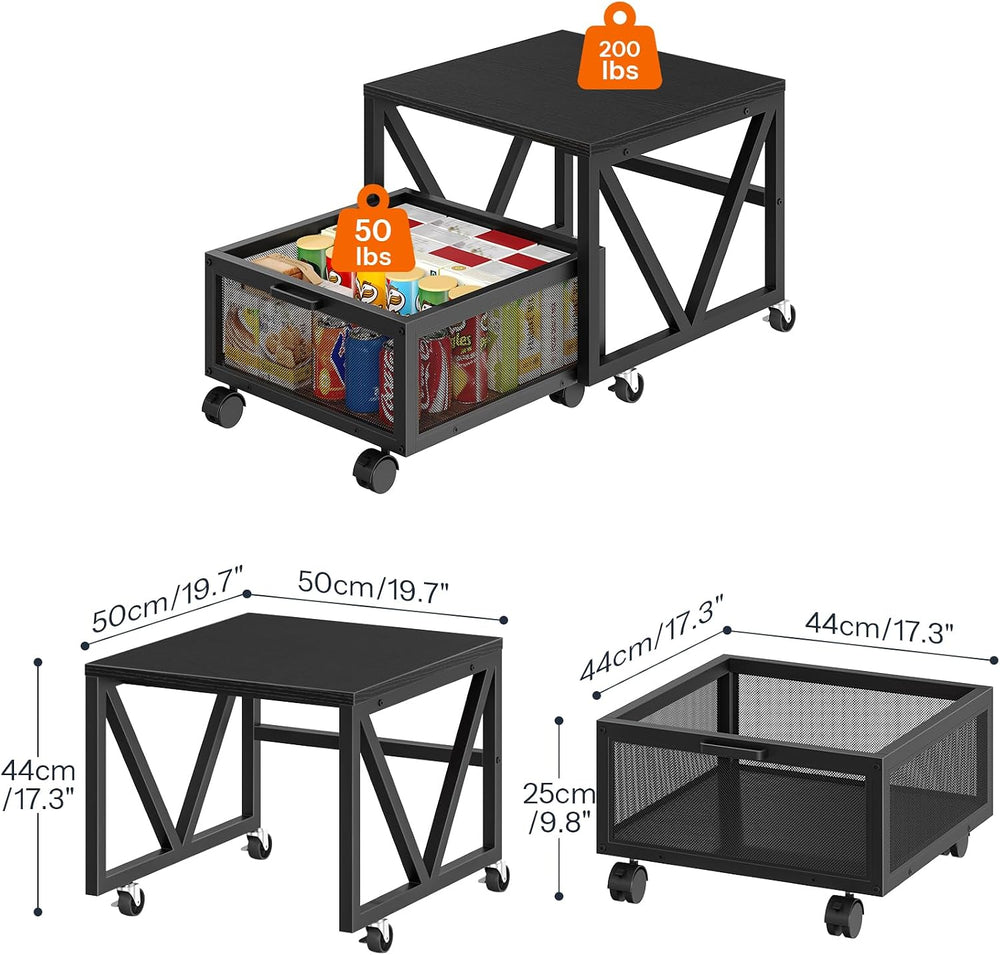 HOOBRO Mini Fridge Stand with Movable Storage Basket, Mini Fridge Cabinet wit...