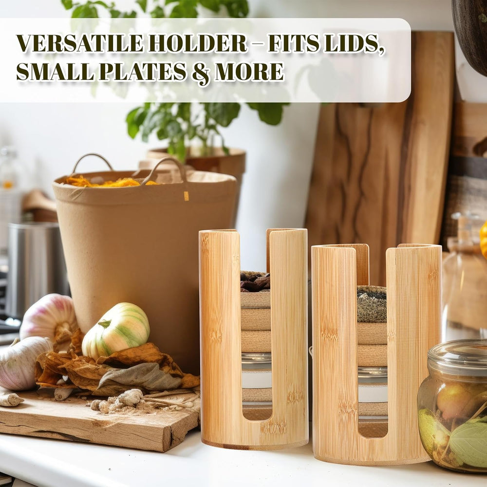 LemonRoad 4 Packs Mason Jar Lid Organizer Vertical Bamboo Storage Holder Fits...