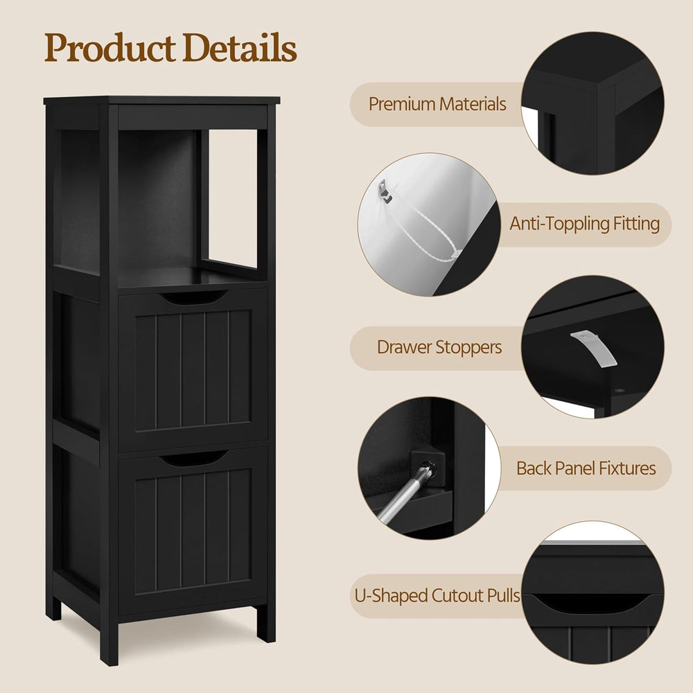 Yaheetech Small Bathroom Storage Cabinet with 2 Drawers & Open Shelf, Black