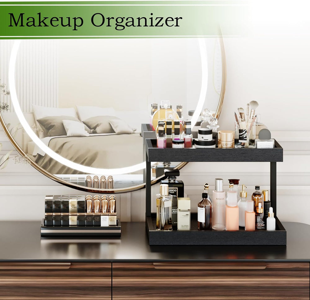 Counter Shelf Organizer, 2 Tier Spice Rack for Countertop, Black