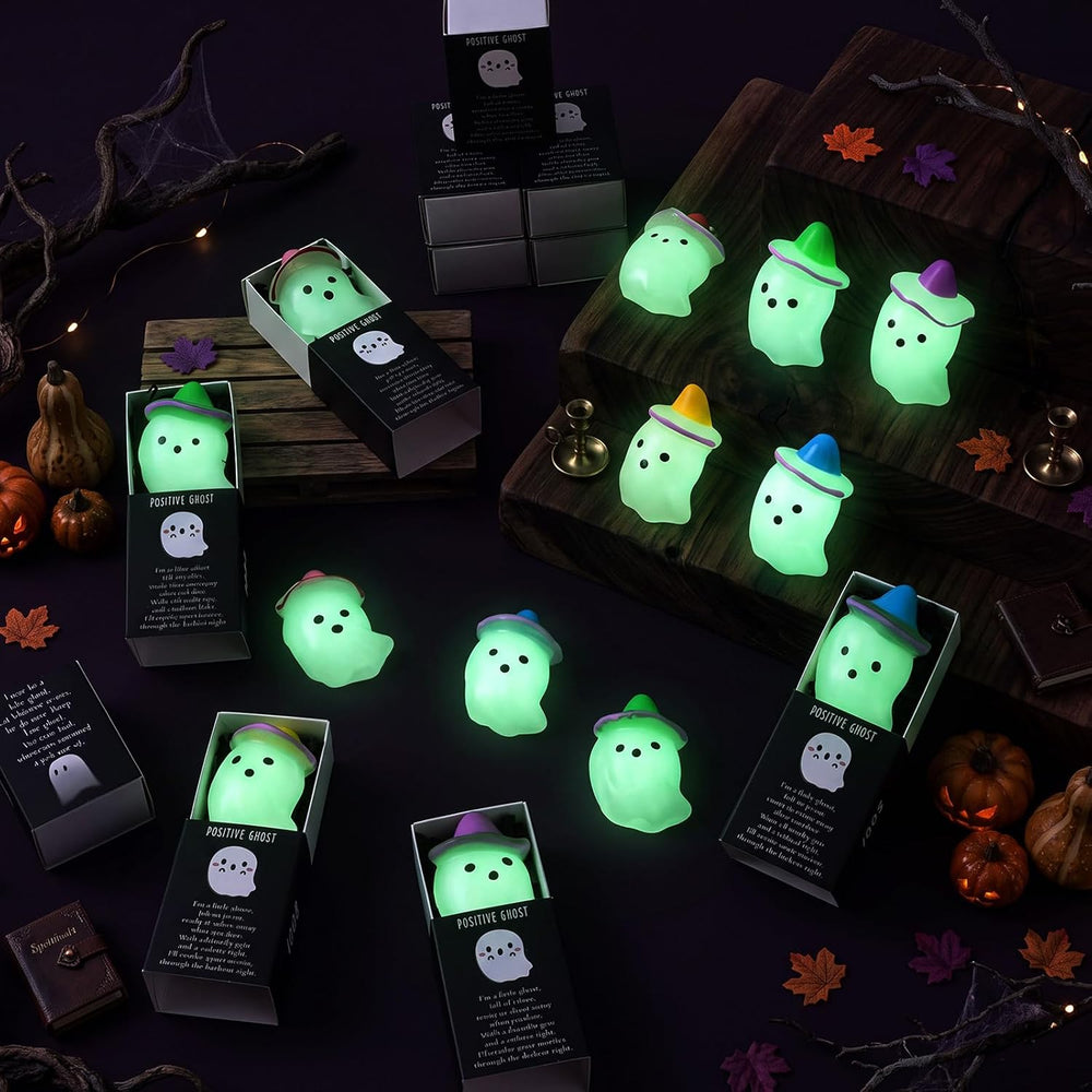 100 Sets Halloween Positive Gifts Luminous Ghost Desk Decor Trinkets, Clear