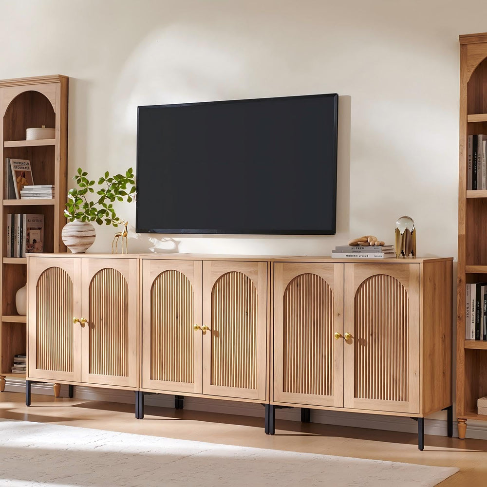 IFGET 92.63" W Modern Arched Sideboard Buffet Cabinet with Storage, Natural