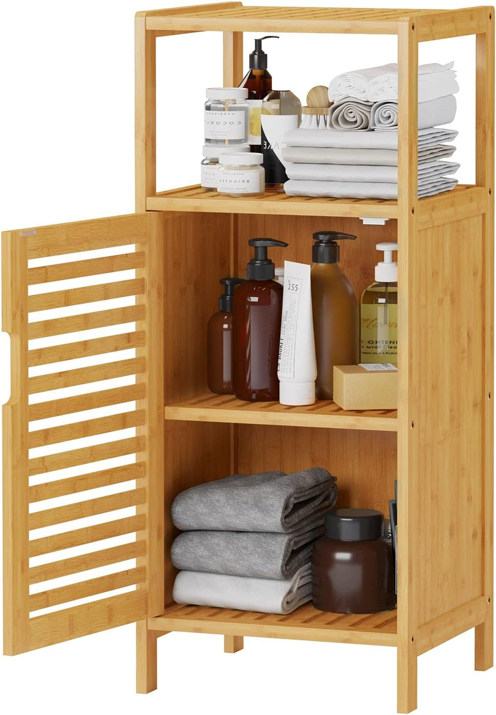 VIAGDO Bamboo Cabinet, Bathroom Storage Cabinet with Single Door and Shelf, F...